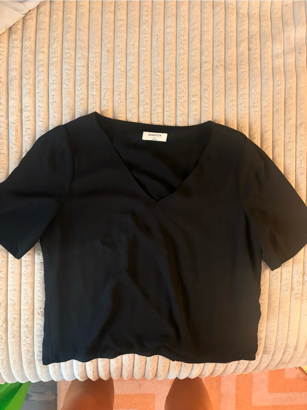 Babaton Black V-Neck Short Sleeve Chiffon Top